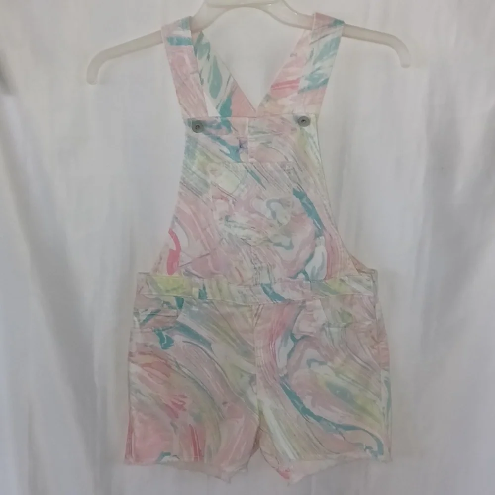 The childrens place rainbow Rose Pottery swirled overalls